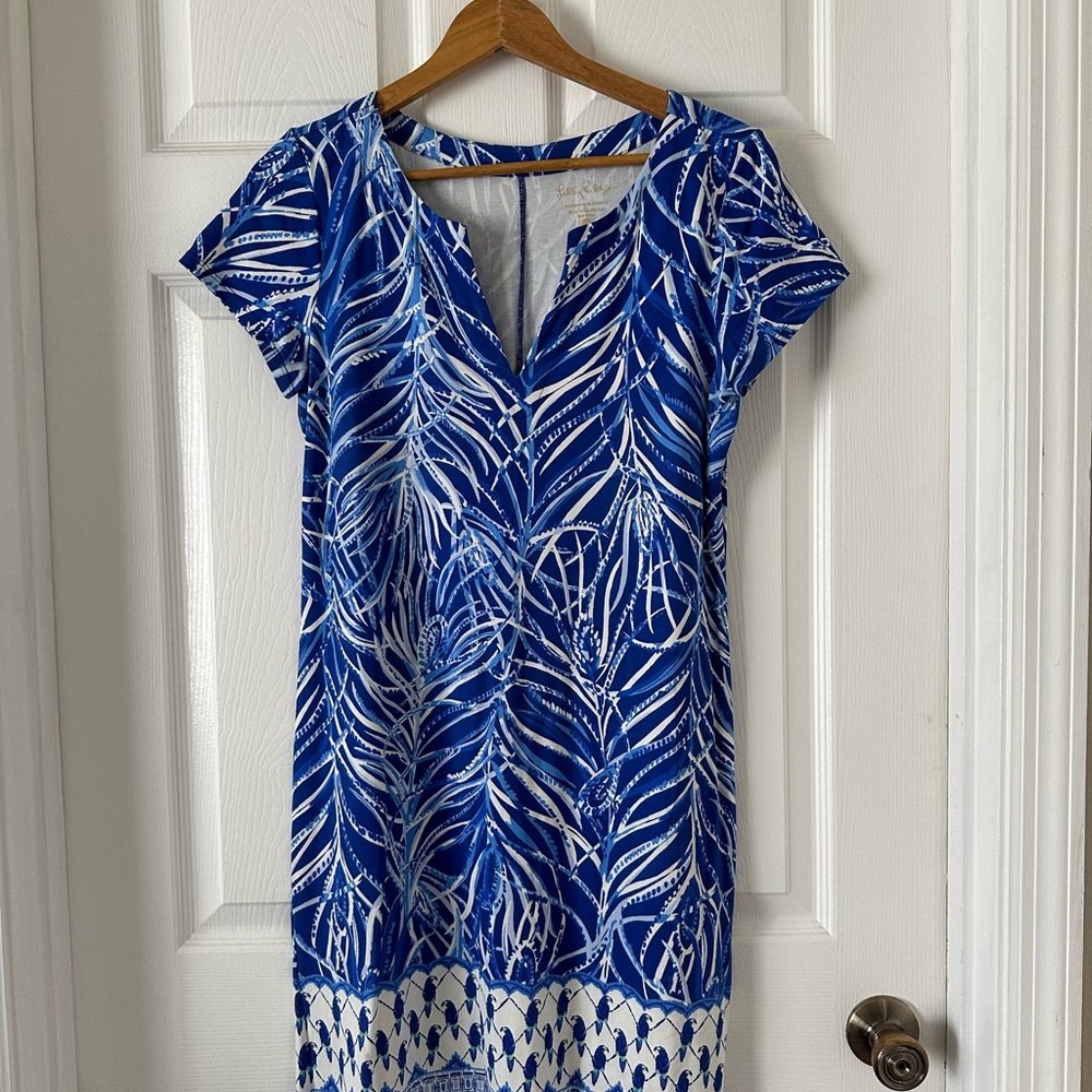 Lily Pulitzer Blue and White Leaf Print Dress
